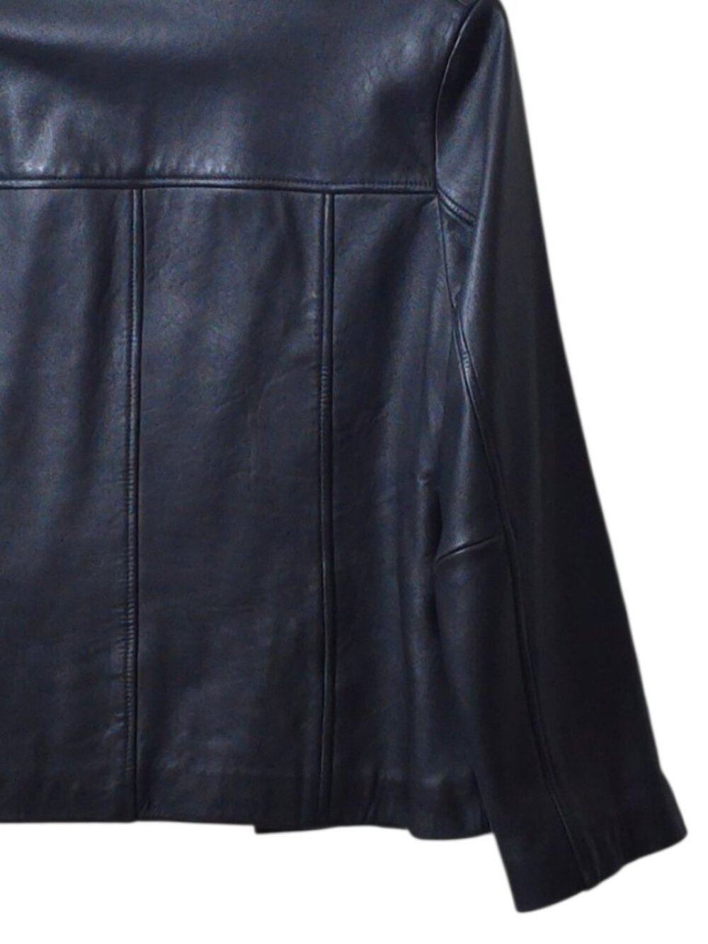 Vintage 100% Leather Black Jacket Women’s Button Front Y2K Minimalist Coat - Picture 10 of 13